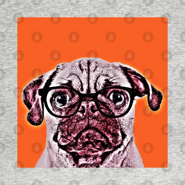 Pop Art Portrait  of Geek Pug in Orange Background - Print / Home Decor / Wall Art / Poster / Gift / Birthday / Pug Lover Gift / Animal print Canvas Print by luigitarini